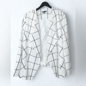 Lane Bryant White & Gray Windowpane Open-Front Blazer – Size 24